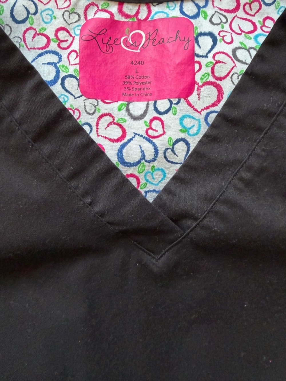 Life is peachy Black Scrub Set with Pink Trim pants medium TALL ; top large - Picture 7 of 12